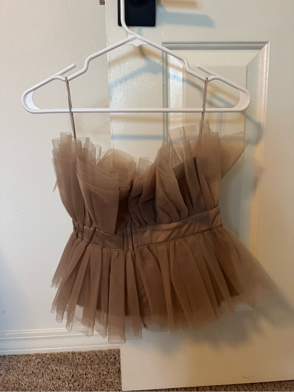 MARBLE Ruffled Tulle Camisole in Taupe